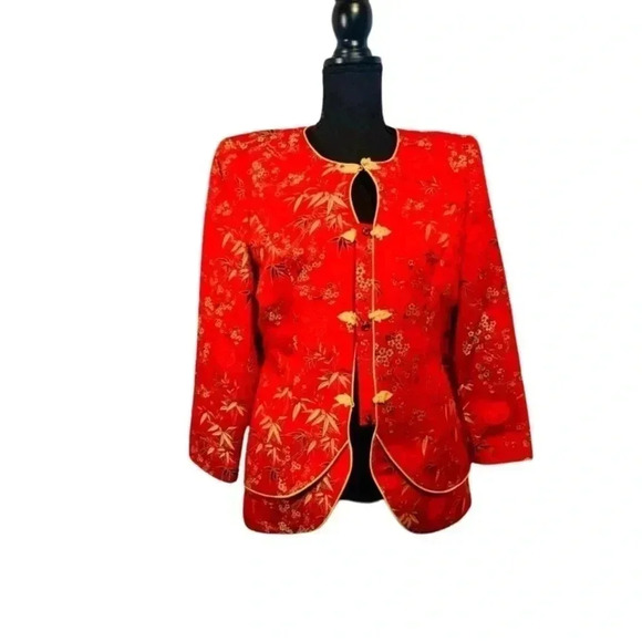 Vintage Caramia Oriental Style Red & Gold Blazer Size 8 - Picture 1 of 4